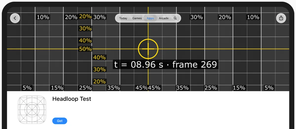 Our calibration grid as the header in the iPad preview in landscape. Every vertical line shows; the top and bottom rows of labels are cut.