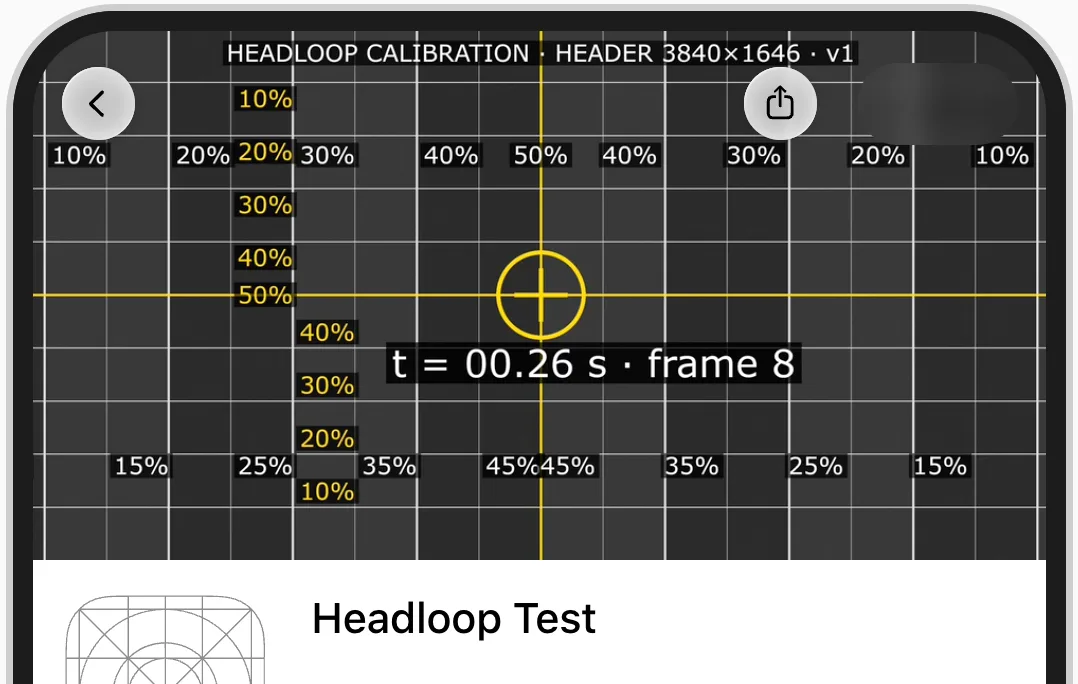 Our calibration grid as the header on the inner screen of iPhone Duo in portrait. The 5% labels are gone on both sides; the 10% labels are at the edges.