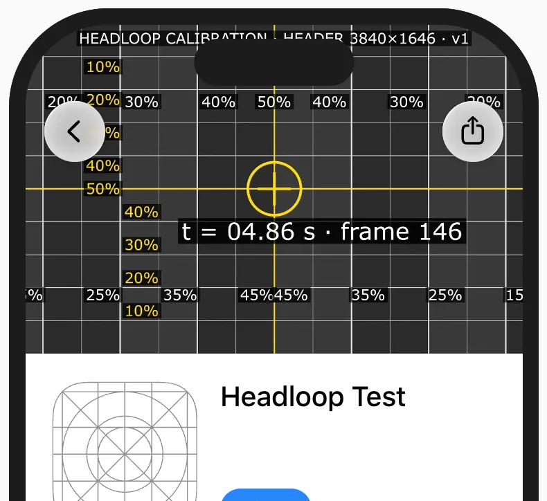 Our calibration grid as the header of a product page in the iPhone preview. The labels at the left and right edges read between 15% and 20%.