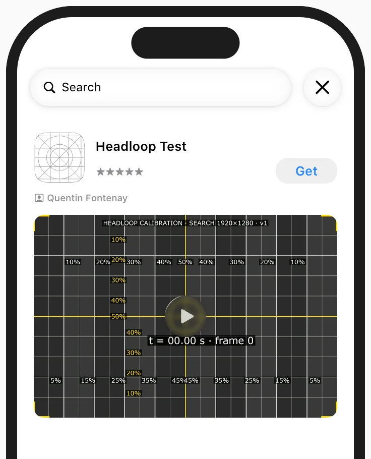 Our 3:2 calibration grid in the search results preview on iPhone. All four corner marks and the 5% labels are visible.